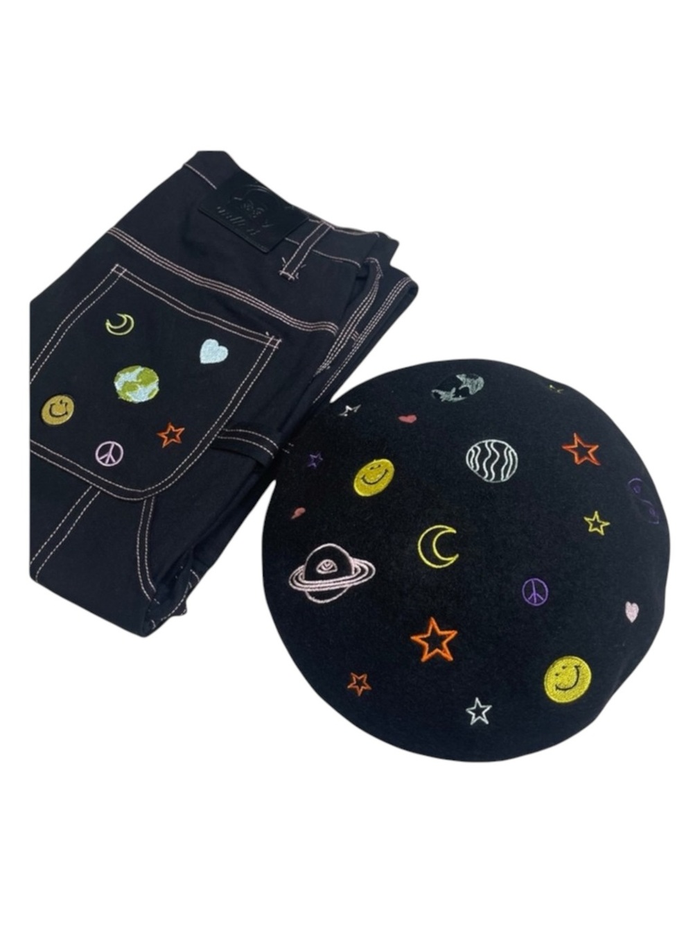 Rare: new Valfré ☻ Saturn Embroidered Wool Beret ☻ Black ☻ 1SFA Limited Edition - Picture 13 of 16